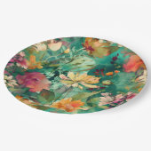 ティール（緑がかった色）、コーラル&マウヴアモダンートフローラ ペーパープレート (アングル)