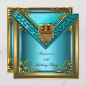 ティール(緑がかった色)ゴールデンフクロムエリートエレガントな誕生日パーティー 招待状 (正面/裏面)