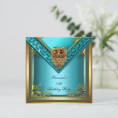 ティール(緑がかった色)ゴールデンフクロムエリートエレガントな誕生日パーティー 招待状 (スタンド正面)