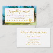 ティール(緑がかった色)ゴールドフォイルハートサロンロイヤリティカード ロイヤリティカード (正面/裏面)