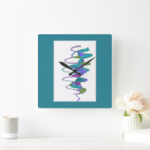 ティール（緑がかった色）サイクロカスタムン時計 スクエア壁時計 (ホーム)