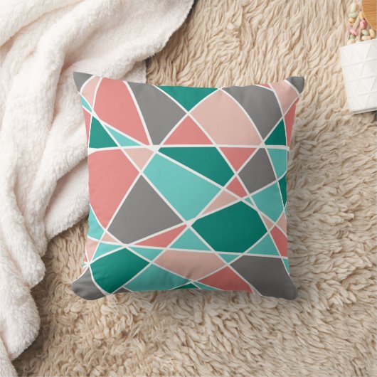 ティール（緑がかった色）サケピンク石板灰色白の幾何形状 クッション (ブランケット)