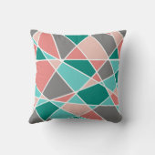 ティール(緑がかった色)サケピンク石板灰色白の幾何形状 クッション (裏面)