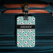 ティール(緑がかった色)サッカーボールパターンキッドボーイガールプレーヤー名 ラゲッジタグ