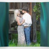 ティール(緑がかった色)サテンピーコック結婚ズ 三つ折り招待状 (内部中)