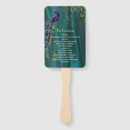 ティール（緑がかった色）サテンピーコック結婚式 プログラムファン ハンドファン