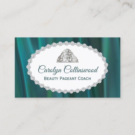 ティール(緑がかった色)サテン美しいページアンコーチ名刺 名刺 (正面)