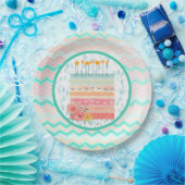 ティール（緑がかった色）&サンゴお誕生日ケーキパーティー紙プレート ペーパープレート (パーティー)