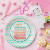 ティール（緑がかった色）&サンゴお誕生日ケーキパーティー紙プレート ペーパープレート (パーティー)