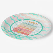 ティール（緑がかった色）&サンゴお誕生日ケーキパーティー紙プレート ペーパープレート (アングル)