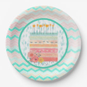 ティール（緑がかった色）&サンゴお誕生日ケーキパーティー紙プレート ペーパープレート (正面)
