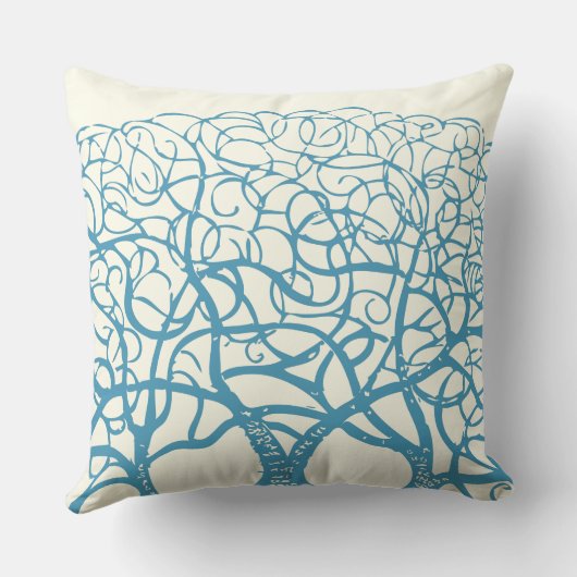 ティール（緑がかった色）サンゴと選択任意のカスタムカラーピロー クッション (裏面)