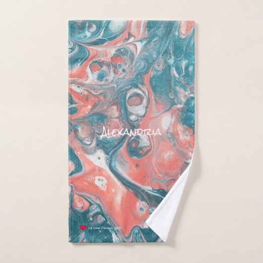 ティール(緑がかった色)サンゴホワイト抽象芸術スウェットタオル ハンドタオル (ハンドタオル)