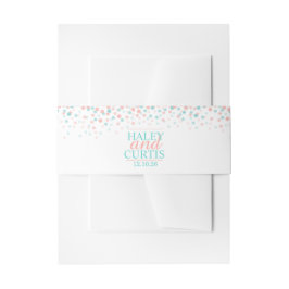 ティール(緑がかった色)サンゴ紙吹雪結婚ドットのカスタムベリーバンド 招待状ベリーバンド