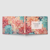 ティール（緑がかった色）、サンゴ、シャンパンフローラ結婚ズ ゲストブック (全面)