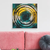 ティール（緑がかった色）サンセットフォレストウォーターカラーウォールアート キャンバスプリント (インサイチュ (リビング))