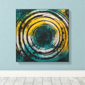 ティール（緑がかった色）サンセットフォレストウォーターカラーウォールアート キャンバスプリント (インサイチュ (ウッドフロア))