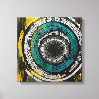 ティール（緑がかった色）サンセットフォレストウォーターカラーウォールアート キャンバスプリント