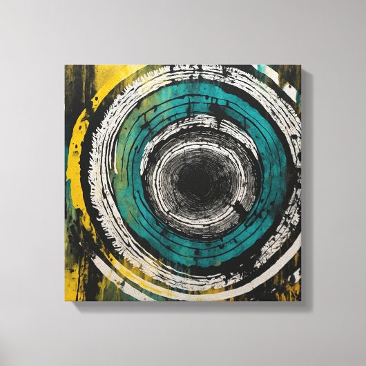 ティール(緑がかった色)サンセットフォレストウォーターカラーウォールアート キャンバスプリント (正面)