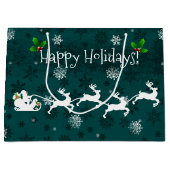 ティール（緑がかった色）サンタズスレイアンドトナカイ抱き枕 ラージペーパーバッグ (正面)