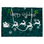 ティール（緑がかった色）サンタズスレイアンドトナカイ抱き枕 ラージペーパーバッグ (裏面)