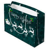 ティール（緑がかった色）サンタズスレイアンドトナカイ抱き枕 ラージペーパーバッグ (裏面アングル)