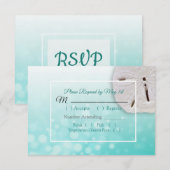 ティール（緑がかった色）サンドドルオセアニックウェディングRSVPカード 出欠カード (正面/裏面)