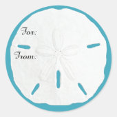 ティール（緑がかった色）サンドドルギフトラベルクリスマスステッカー ラウンドシール (正面)