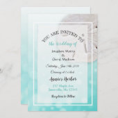 ティール(緑がかった色)サンドドルビーチをテーマにした結婚式招待状 招待状 (正面/裏面)