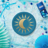 ティール（緑がかった色）サンムーンウィッカ ペーパープレート (パーティー)