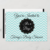 ティール（緑がかった色）シェブロンとブラックボーイベビーシャワー招待状 招待状 (正面/裏面)