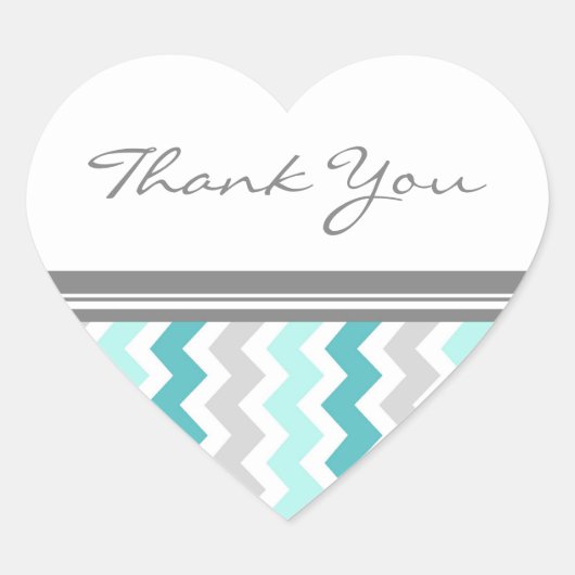 ティール（緑がかった色）シェブロンサンキュー結婚の封筒用シール ハートシール (正面)