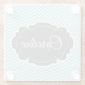 ティール(緑がかった色)シェブロンパーソナライズされたガラスコースター ガラスコースター (裏面)