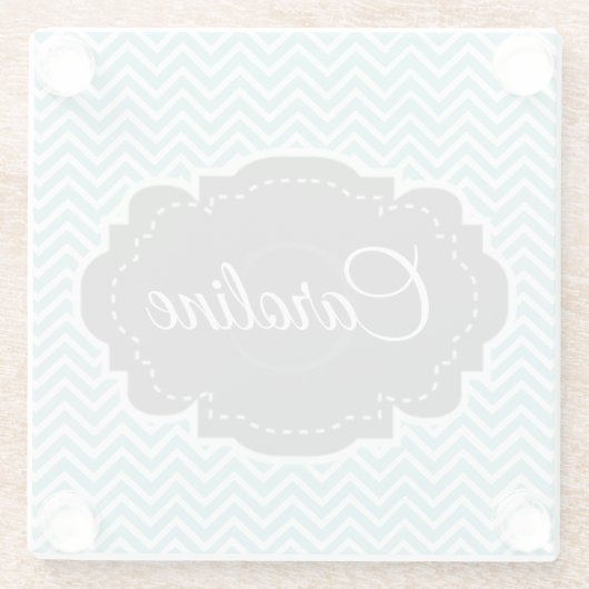 ティール(緑がかった色)シェブロンパーソナライズされたガラスコースター ガラスコースター (裏面)