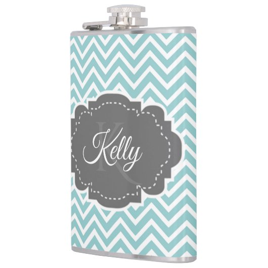 ティール(緑がかった色)シェブロンパーソナライズされたフラスコ フラスク (左)