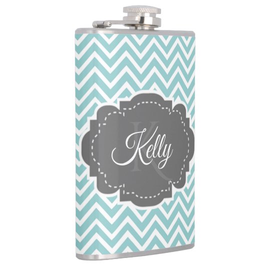 ティール(緑がかった色)シェブロンパーソナライズされたフラスコ フラスク (右)