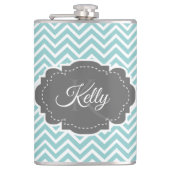 ティール(緑がかった色)シェブロンパーソナライズされたフラスコ フラスク (正面)