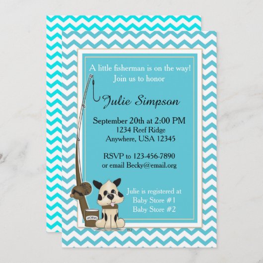 ティール(緑がかった色)シェブロンベビーシャワー招待状 招待状 (正面/裏面)