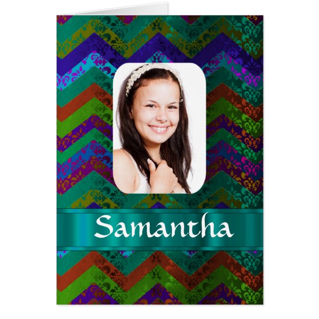 ティール（緑がかった色）シェブロン写真テンプレート (正面)