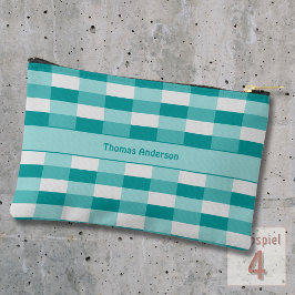 ティール（緑がかった色）シェードのカラーブロック（ライトグレー） アクセサリーポーチ