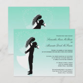 ティール（緑がかった色）シグラデーションルエッフォーマルト結婚式招待 招待状 (正面/裏面)