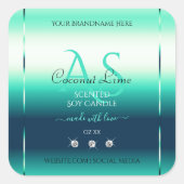 ティール（緑がかった色）シメリー製品ラベルのダイヤモンドとモノグラム スクエアシール (正面)