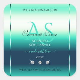 ティール（緑がかった色）シメリー製品ラベルのダイヤモンドとモノグラム スクエアシール