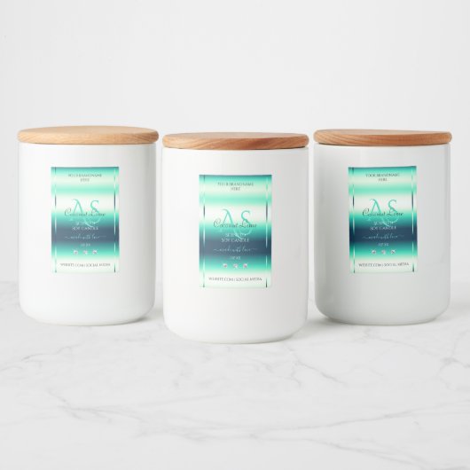 ティール(緑がかった色)シメリー製品ラベルのダイヤモンドとモノグラム フードラベル (ボトル)