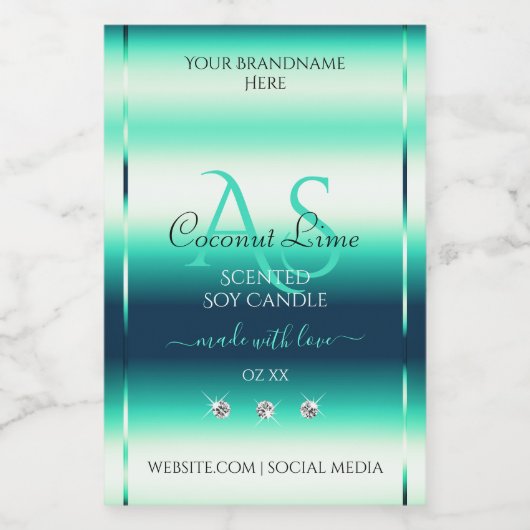 ティール（緑がかった色）シメリー製品ラベルのダイヤモンドとモノグラム フードラベル (シングルラベル)