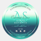 ティール（緑がかった色）シメリー製品ラベルのダイヤモンドとモノグラム ラウンドシール (正面)