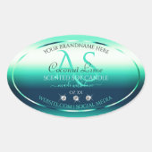 ティール（緑がかった色）シメリー製品ラベルのダイヤモンドとモノグラム 楕円形シール (正面)