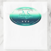 ティール（緑がかった色）シメリー製品ラベルのダイヤモンドとモノグラム 楕円形シール (バッグ)