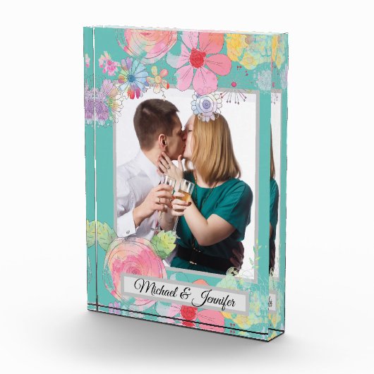 ティール（緑がかった色）&シャビーシックフローラカスタム写真 フォトブロック (右)