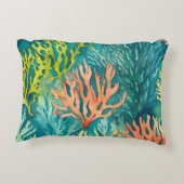 ティール(緑がかった色)シャルトレウスグリーンオレンジコーラルリーフビーチイ アクセントクッション (裏面)